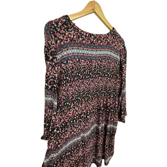 Knox Rose Boho Floral Dress | XL | Smocked Button Front | 3/4 Sleeve - Picture 5 of 7